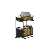 2 tiers metal removable stainless steel kitchen bathroom sliding pull out basket storage shelf rack cabinet organizer